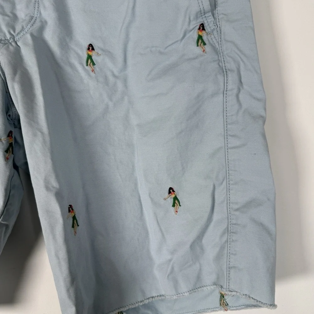 Gap Men's Chino Shorts Size 29 Hula Girl Embroidered‎ Light Blue Vacation Shorts